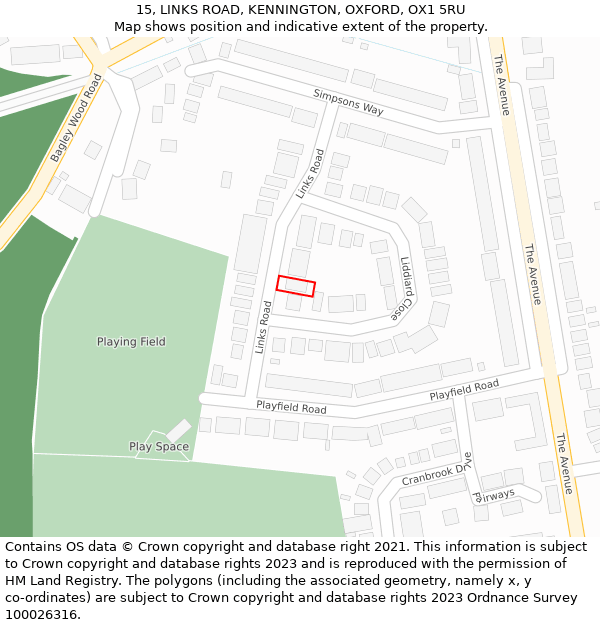 15, LINKS ROAD, KENNINGTON, OXFORD, OX1 5RU: Location map and indicative extent of plot