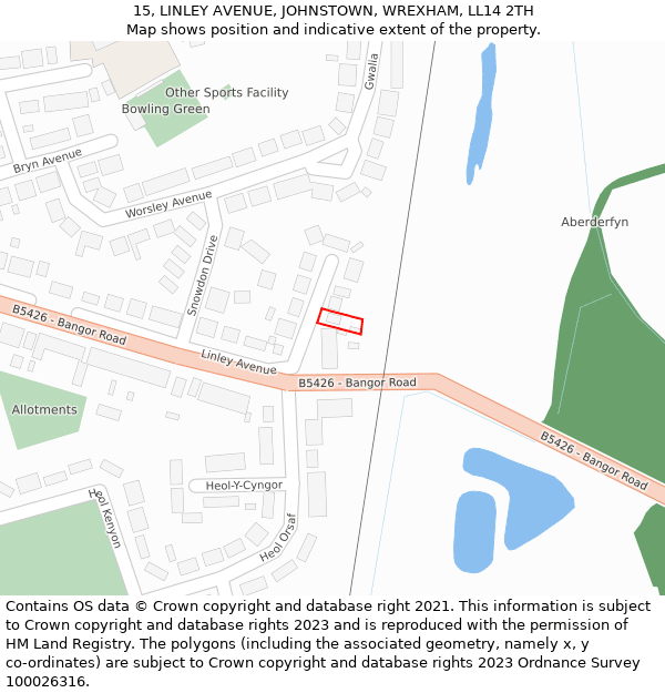 15, LINLEY AVENUE, JOHNSTOWN, WREXHAM, LL14 2TH: Location map and indicative extent of plot