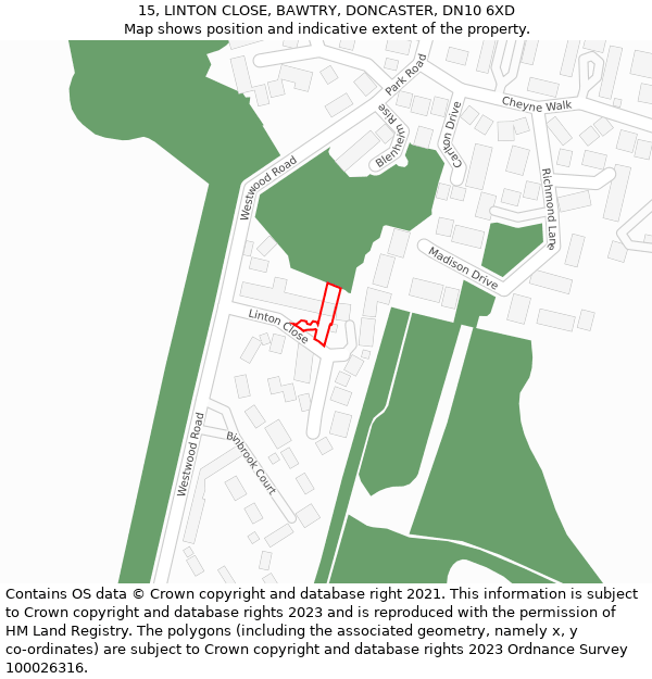 15, LINTON CLOSE, BAWTRY, DONCASTER, DN10 6XD: Location map and indicative extent of plot