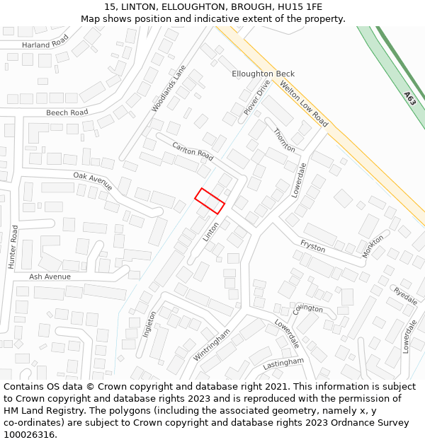 15, LINTON, ELLOUGHTON, BROUGH, HU15 1FE: Location map and indicative extent of plot