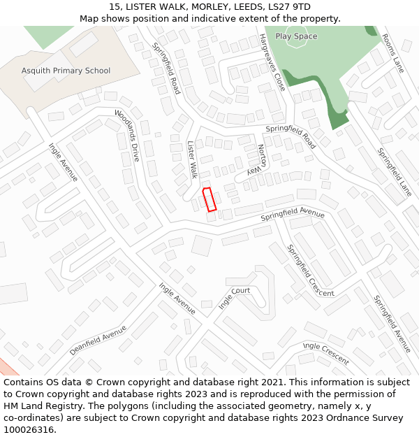 15, LISTER WALK, MORLEY, LEEDS, LS27 9TD: Location map and indicative extent of plot