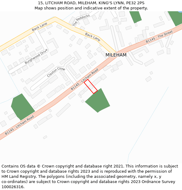 15, LITCHAM ROAD, MILEHAM, KING'S LYNN, PE32 2PS: Location map and indicative extent of plot