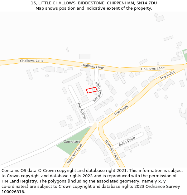 15, LITTLE CHALLOWS, BIDDESTONE, CHIPPENHAM, SN14 7DU: Location map and indicative extent of plot