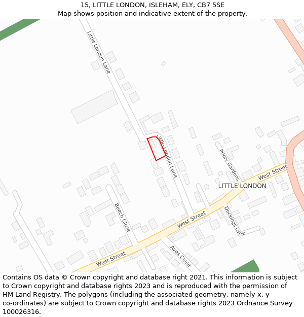 15, LITTLE LONDON, ISLEHAM, ELY, CB7 5SE: Location map and indicative extent of plot