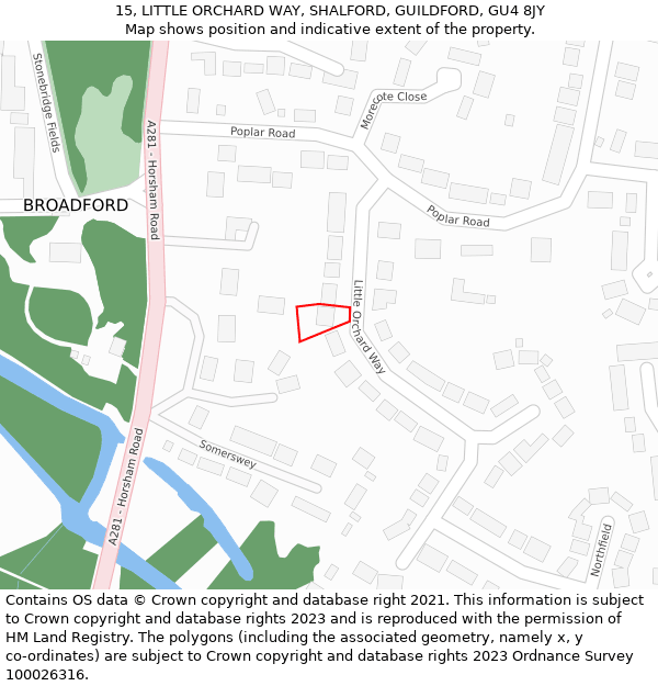 15, LITTLE ORCHARD WAY, SHALFORD, GUILDFORD, GU4 8JY: Location map and indicative extent of plot