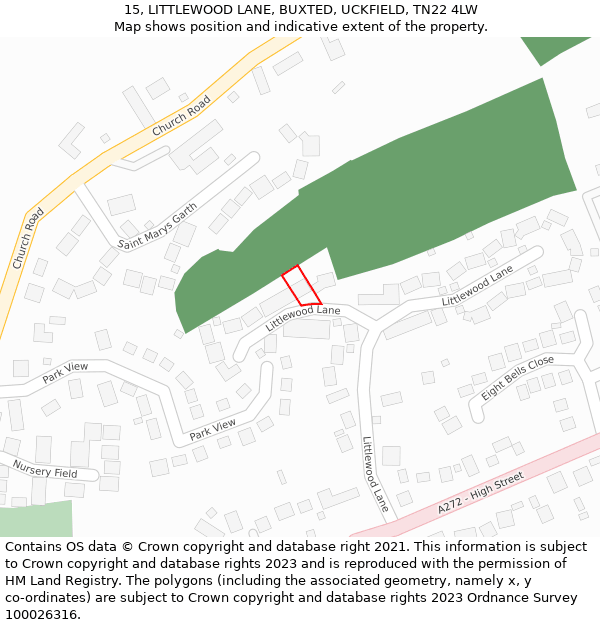 15, LITTLEWOOD LANE, BUXTED, UCKFIELD, TN22 4LW: Location map and indicative extent of plot