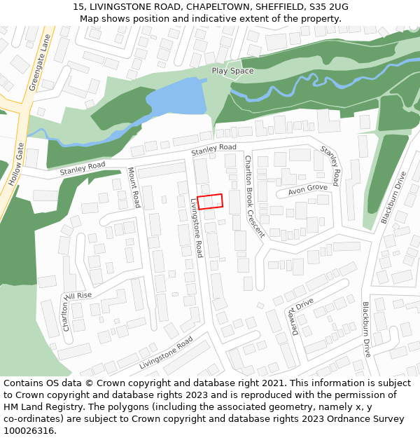 15, LIVINGSTONE ROAD, CHAPELTOWN, SHEFFIELD, S35 2UG: Location map and indicative extent of plot