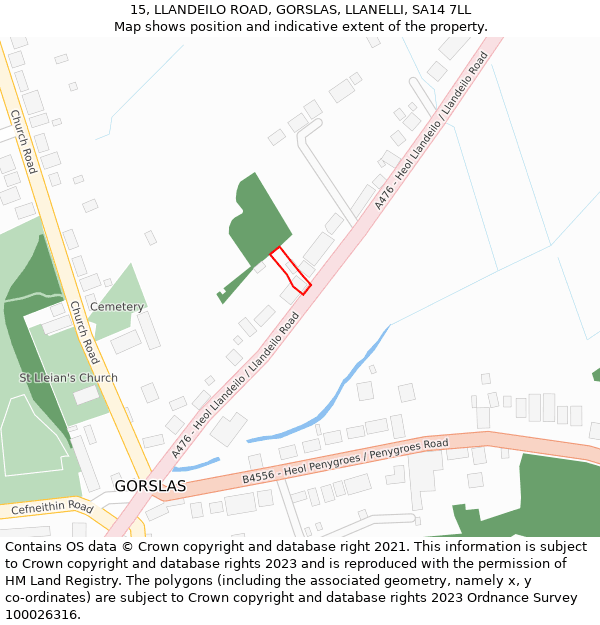 15, LLANDEILO ROAD, GORSLAS, LLANELLI, SA14 7LL: Location map and indicative extent of plot