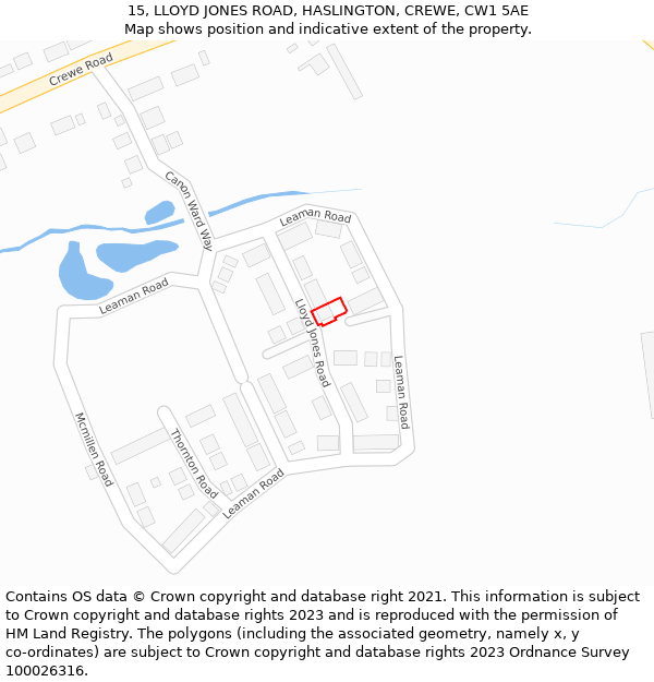 15, LLOYD JONES ROAD, HASLINGTON, CREWE, CW1 5AE: Location map and indicative extent of plot