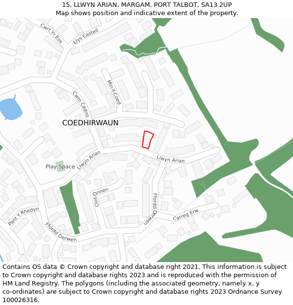 15, LLWYN ARIAN, MARGAM, PORT TALBOT, SA13 2UP: Location map and indicative extent of plot