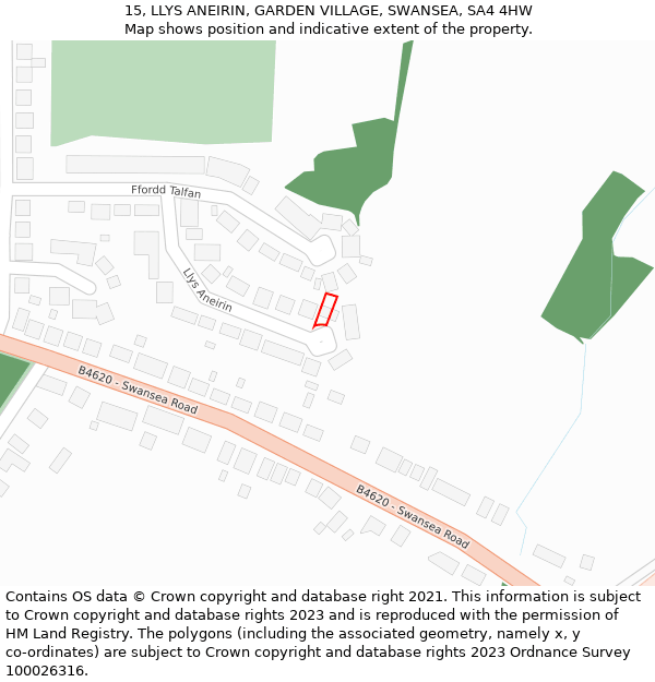 15, LLYS ANEIRIN, GARDEN VILLAGE, SWANSEA, SA4 4HW: Location map and indicative extent of plot