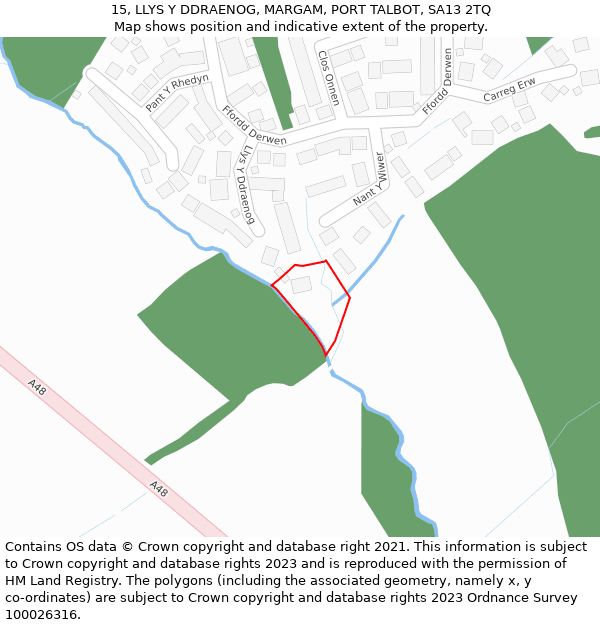 15, LLYS Y DDRAENOG, MARGAM, PORT TALBOT, SA13 2TQ: Location map and indicative extent of plot