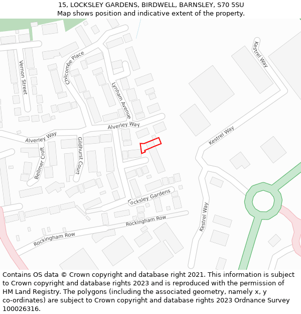 15, LOCKSLEY GARDENS, BIRDWELL, BARNSLEY, S70 5SU: Location map and indicative extent of plot