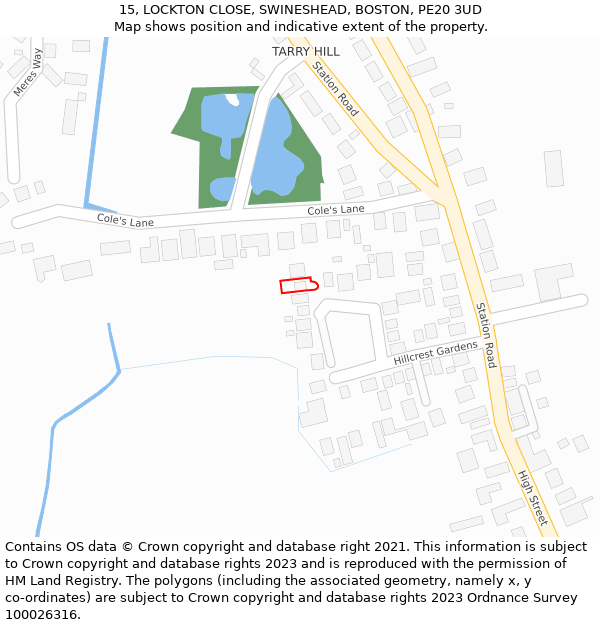 15, LOCKTON CLOSE, SWINESHEAD, BOSTON, PE20 3UD: Location map and indicative extent of plot