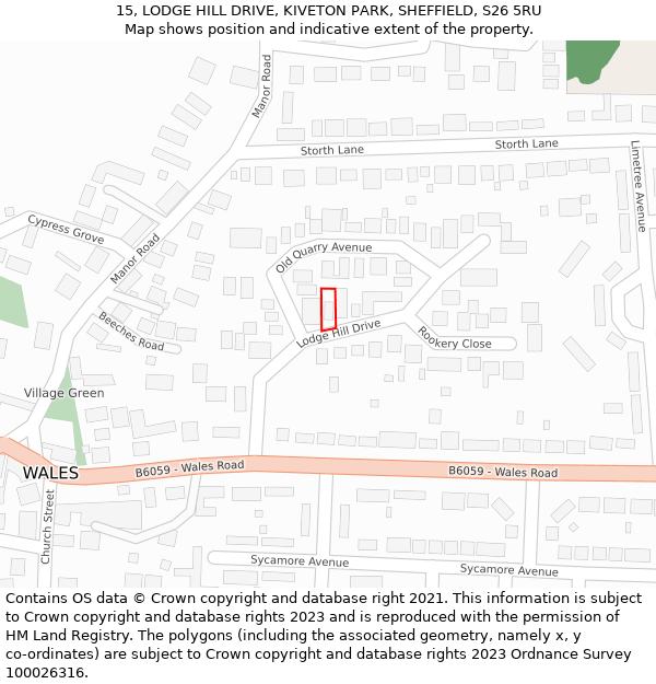 15, LODGE HILL DRIVE, KIVETON PARK, SHEFFIELD, S26 5RU: Location map and indicative extent of plot