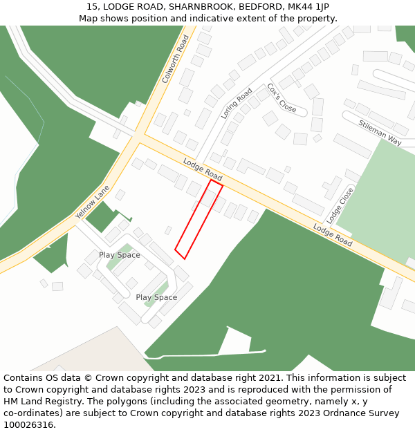 15, LODGE ROAD, SHARNBROOK, BEDFORD, MK44 1JP: Location map and indicative extent of plot