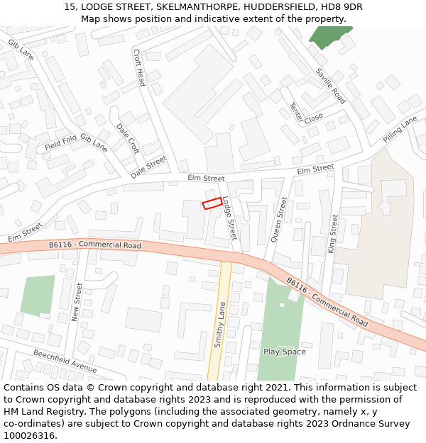 15, LODGE STREET, SKELMANTHORPE, HUDDERSFIELD, HD8 9DR: Location map and indicative extent of plot