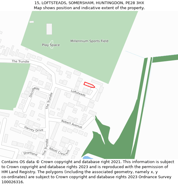 15, LOFTSTEADS, SOMERSHAM, HUNTINGDON, PE28 3HX: Location map and indicative extent of plot