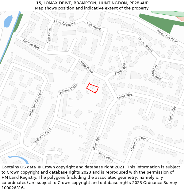 15, LOMAX DRIVE, BRAMPTON, HUNTINGDON, PE28 4UP: Location map and indicative extent of plot