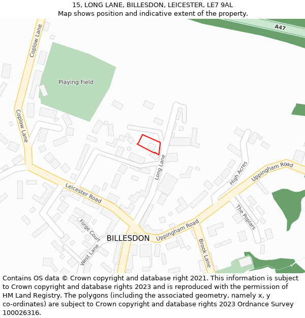 15, LONG LANE, BILLESDON, LEICESTER, LE7 9AL: Location map and indicative extent of plot