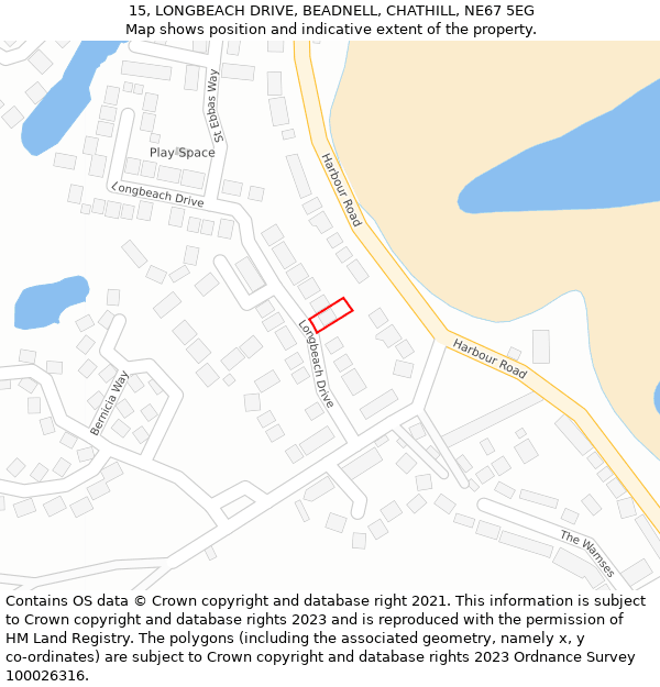 15, LONGBEACH DRIVE, BEADNELL, CHATHILL, NE67 5EG: Location map and indicative extent of plot