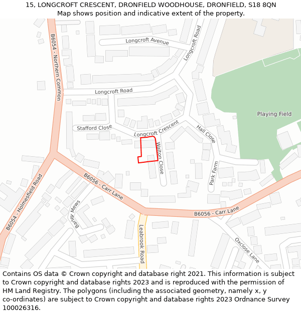 15, LONGCROFT CRESCENT, DRONFIELD WOODHOUSE, DRONFIELD, S18 8QN: Location map and indicative extent of plot