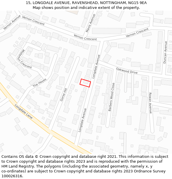 15, LONGDALE AVENUE, RAVENSHEAD, NOTTINGHAM, NG15 9EA: Location map and indicative extent of plot