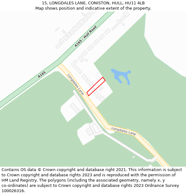 15, LONGDALES LANE, CONISTON, HULL, HU11 4LB: Location map and indicative extent of plot