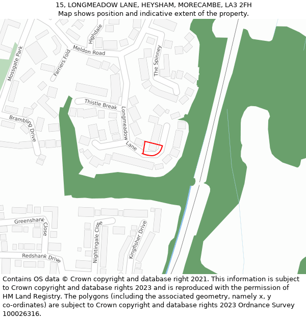 15, LONGMEADOW LANE, HEYSHAM, MORECAMBE, LA3 2FH: Location map and indicative extent of plot