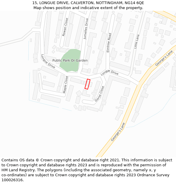 15, LONGUE DRIVE, CALVERTON, NOTTINGHAM, NG14 6QE: Location map and indicative extent of plot