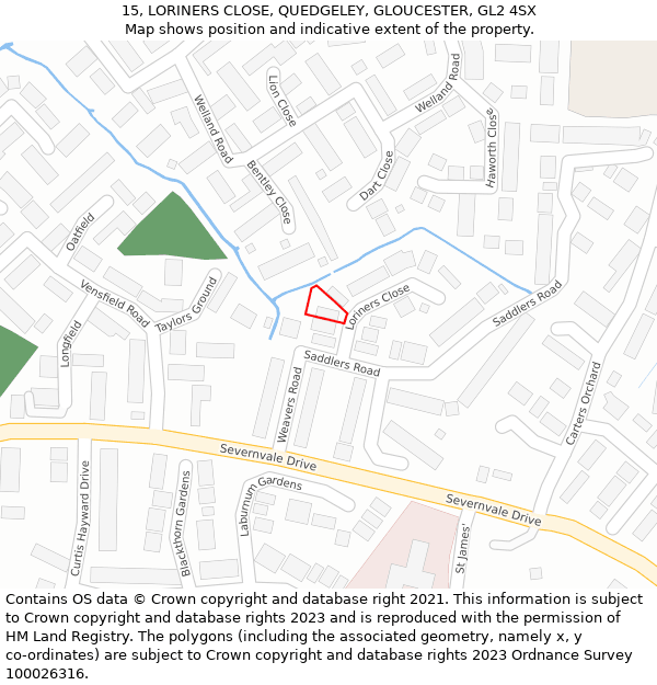 15, LORINERS CLOSE, QUEDGELEY, GLOUCESTER, GL2 4SX: Location map and indicative extent of plot