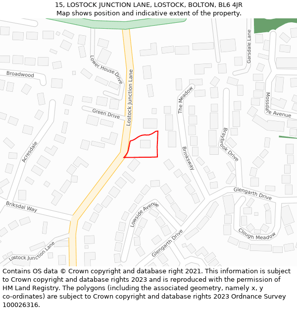 15, LOSTOCK JUNCTION LANE, LOSTOCK, BOLTON, BL6 4JR: Location map and indicative extent of plot