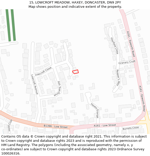 15, LOWCROFT MEADOW, HAXEY, DONCASTER, DN9 2PY: Location map and indicative extent of plot