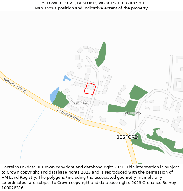 15, LOWER DRIVE, BESFORD, WORCESTER, WR8 9AH: Location map and indicative extent of plot