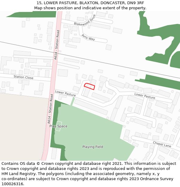 15, LOWER PASTURE, BLAXTON, DONCASTER, DN9 3RF: Location map and indicative extent of plot