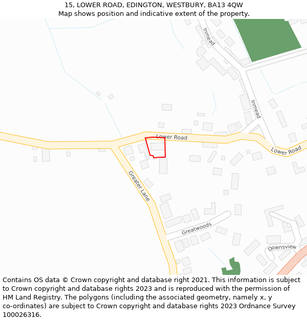 15, LOWER ROAD, EDINGTON, WESTBURY, BA13 4QW: Location map and indicative extent of plot