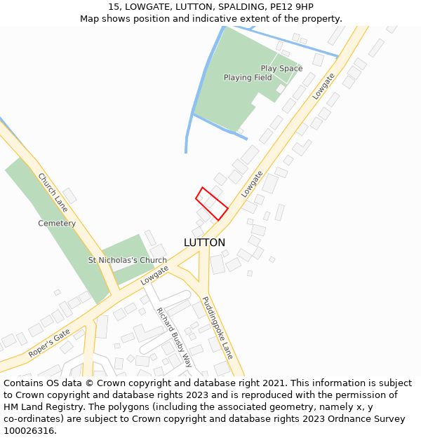 15, LOWGATE, LUTTON, SPALDING, PE12 9HP: Location map and indicative extent of plot