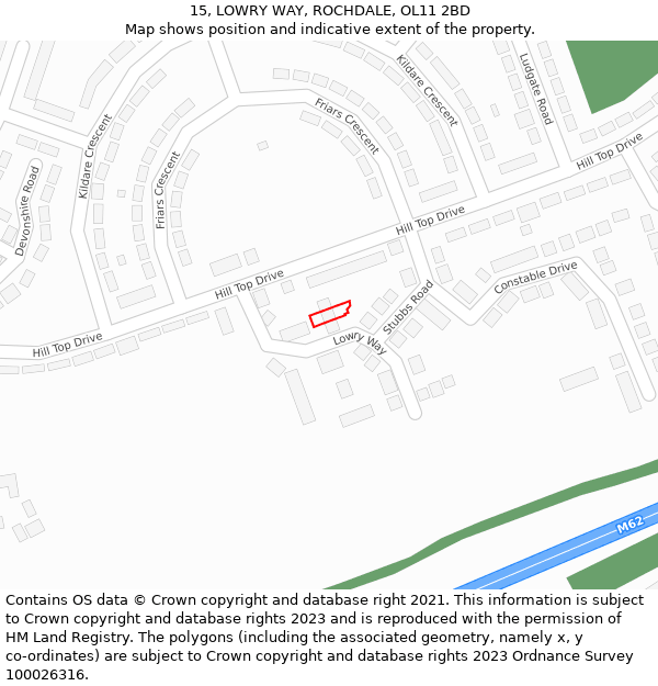 15, LOWRY WAY, ROCHDALE, OL11 2BD: Location map and indicative extent of plot