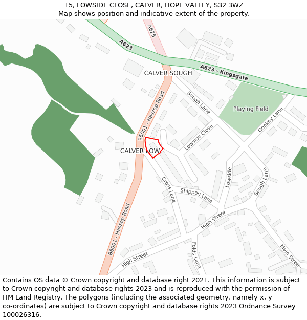 15, LOWSIDE CLOSE, CALVER, HOPE VALLEY, S32 3WZ: Location map and indicative extent of plot