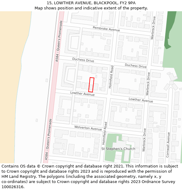 15, LOWTHER AVENUE, BLACKPOOL, FY2 9PA: Location map and indicative extent of plot