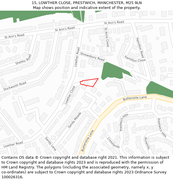 15, LOWTHER CLOSE, PRESTWICH, MANCHESTER, M25 9LN: Location map and indicative extent of plot