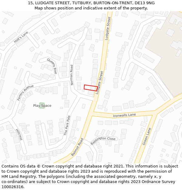 15, LUDGATE STREET, TUTBURY, BURTON-ON-TRENT, DE13 9NG: Location map and indicative extent of plot