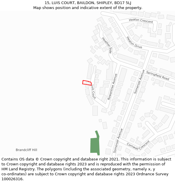 15, LUIS COURT, BAILDON, SHIPLEY, BD17 5LJ: Location map and indicative extent of plot