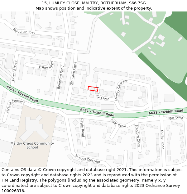 15, LUMLEY CLOSE, MALTBY, ROTHERHAM, S66 7SG: Location map and indicative extent of plot