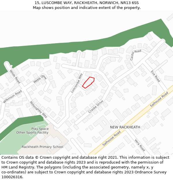 15, LUSCOMBE WAY, RACKHEATH, NORWICH, NR13 6SS: Location map and indicative extent of plot