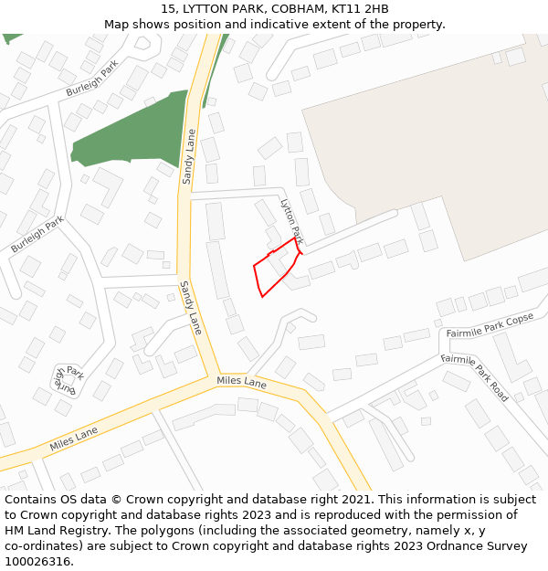 15, LYTTON PARK, COBHAM, KT11 2HB: Location map and indicative extent of plot