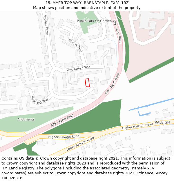 15, MAER TOP WAY, BARNSTAPLE, EX31 1RZ: Location map and indicative extent of plot