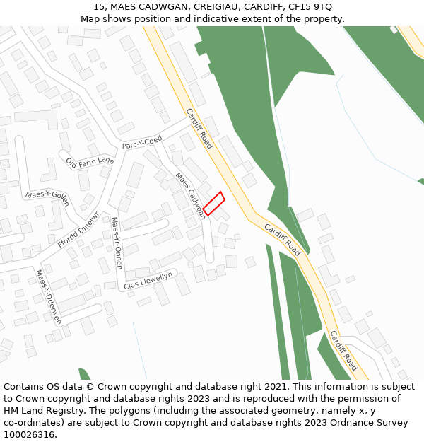 15, MAES CADWGAN, CREIGIAU, CARDIFF, CF15 9TQ: Location map and indicative extent of plot