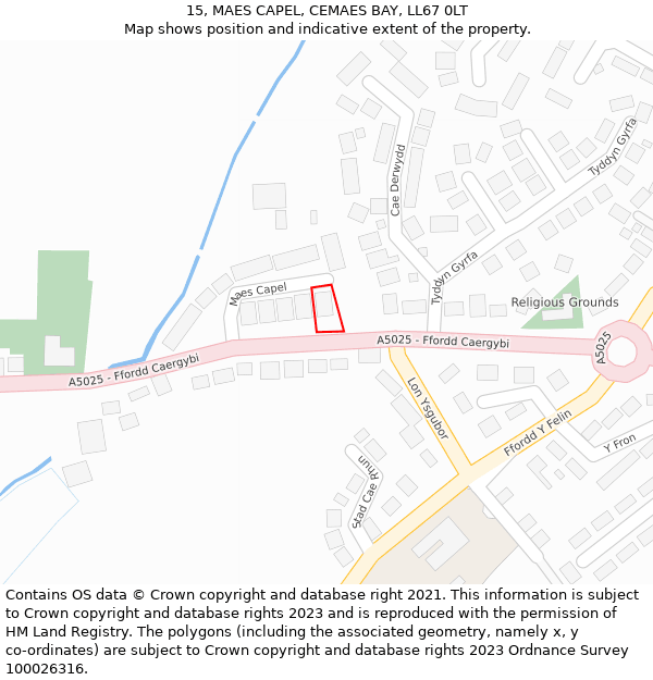 15, MAES CAPEL, CEMAES BAY, LL67 0LT: Location map and indicative extent of plot