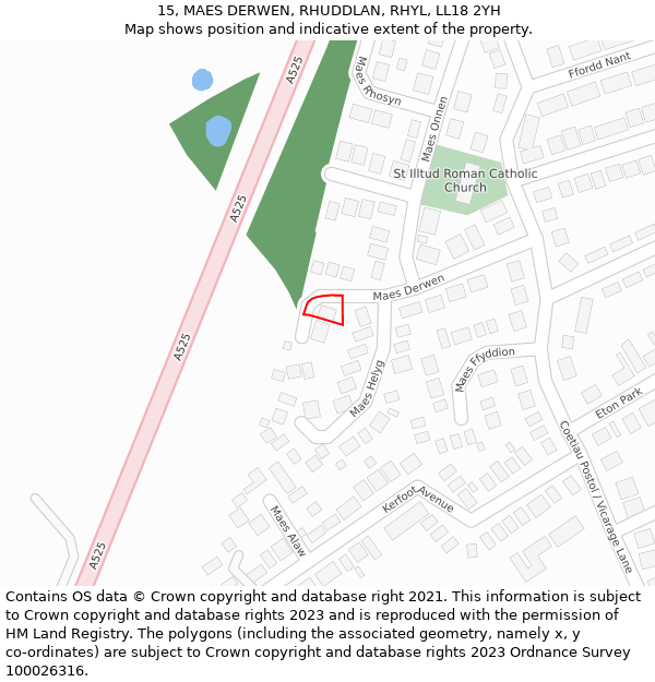 15, MAES DERWEN, RHUDDLAN, RHYL, LL18 2YH: Location map and indicative extent of plot